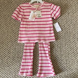 Jessica Simpson Pink and White Striped Kids Pajama Set